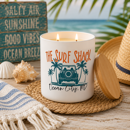 Custom Surf Shack Coastal Candle Gift | 12 oz Jar