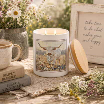 Longhorn Wildflower Candle | Rustic Farmhouse Western Décor Candle | 12 oz Jar