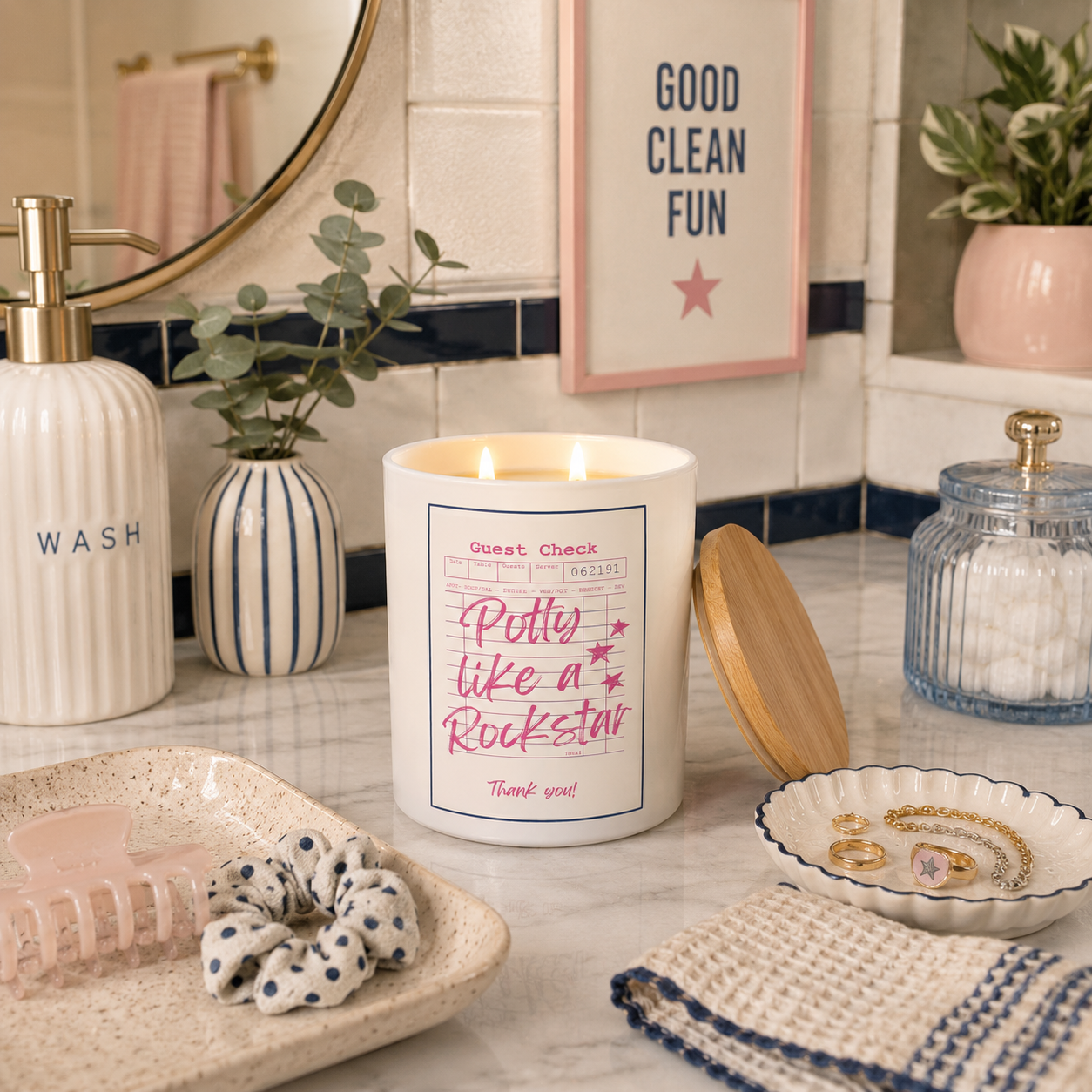 Guest Check Series Potty Like a Rockstar Candle | 12 oz Jar