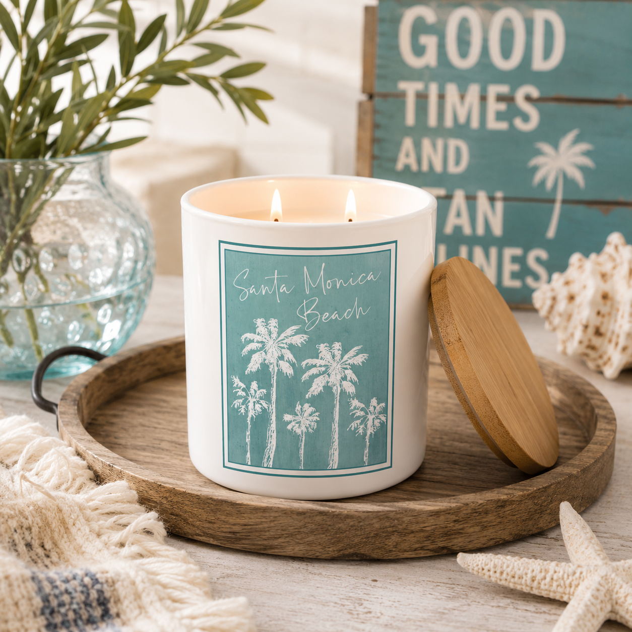 Custom Beach Town Palm Tree Candle | 12 oz Jar