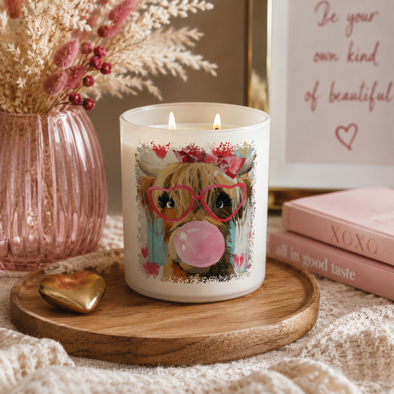 Funny Highland Cow Bubble Gum Candle | 12 oz Jar