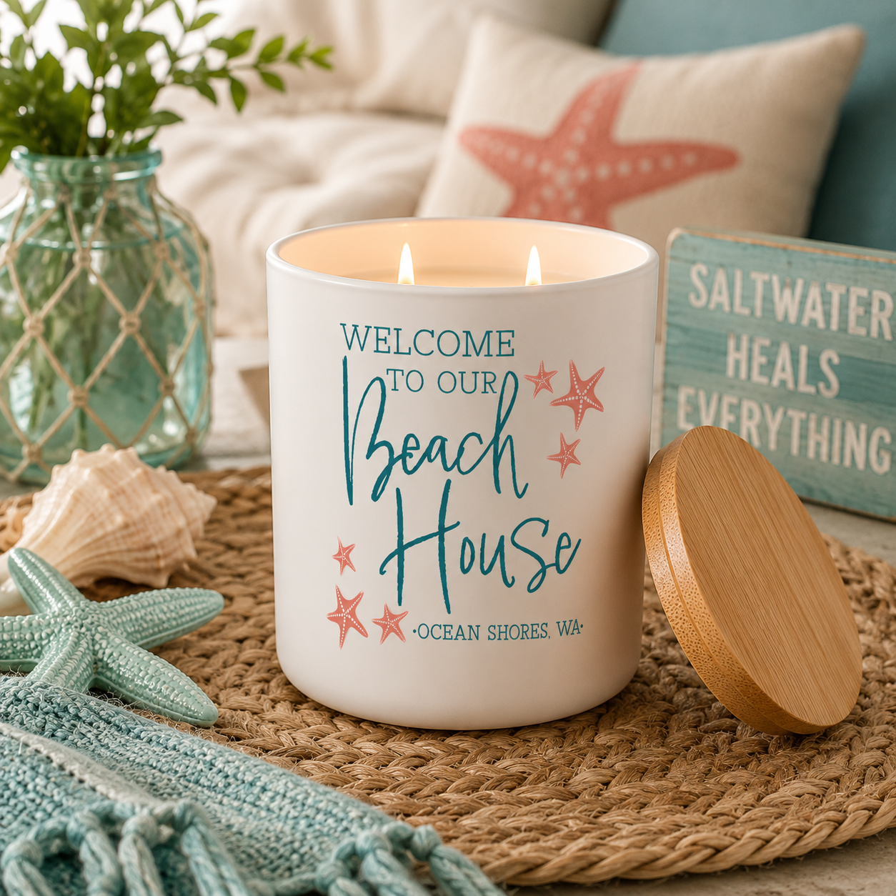 Custom Beach House Coastal Candle Gift | 12 oz Jar