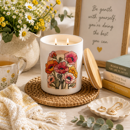 Embroidered Floral Wildflower Candle | 12 oz Jar