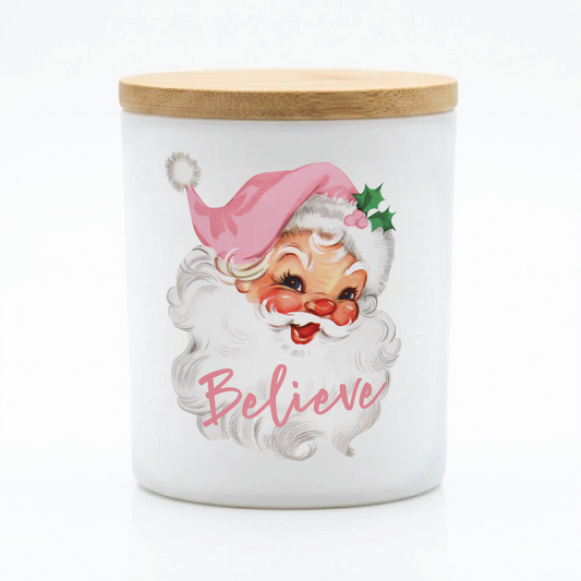 Believe Pink Vintage Santa Candle | 12 oz Jar