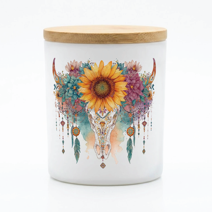 Boho Sunflower Skull Candle | 12 oz Jar