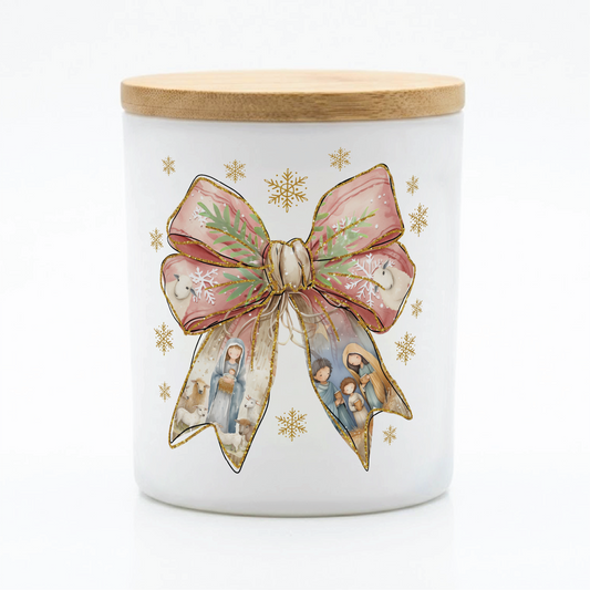 Nativity Christmas Bow Candle | 12 oz Jar