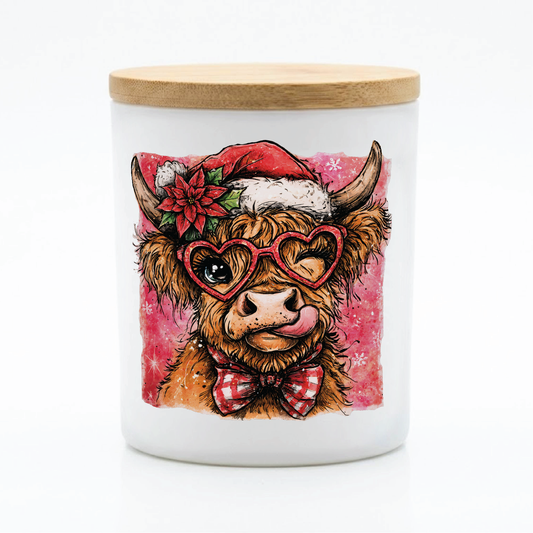 Cute Funny Christmas Highland Cow Candle | 12 oz Jar