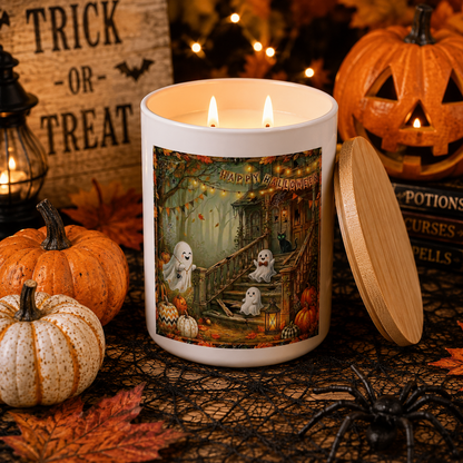 Happy Halloween Ghost Porch Candle | 12 oz Jar