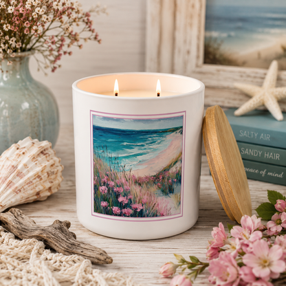 Coastal Floral Beach Candle Decor | 12 oz Jar