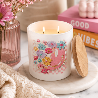 Groovy Smiley Floral Candle | 12 oz Jar
