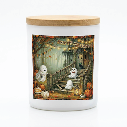 Happy Halloween Ghost Porch Candle | 12 oz Jar