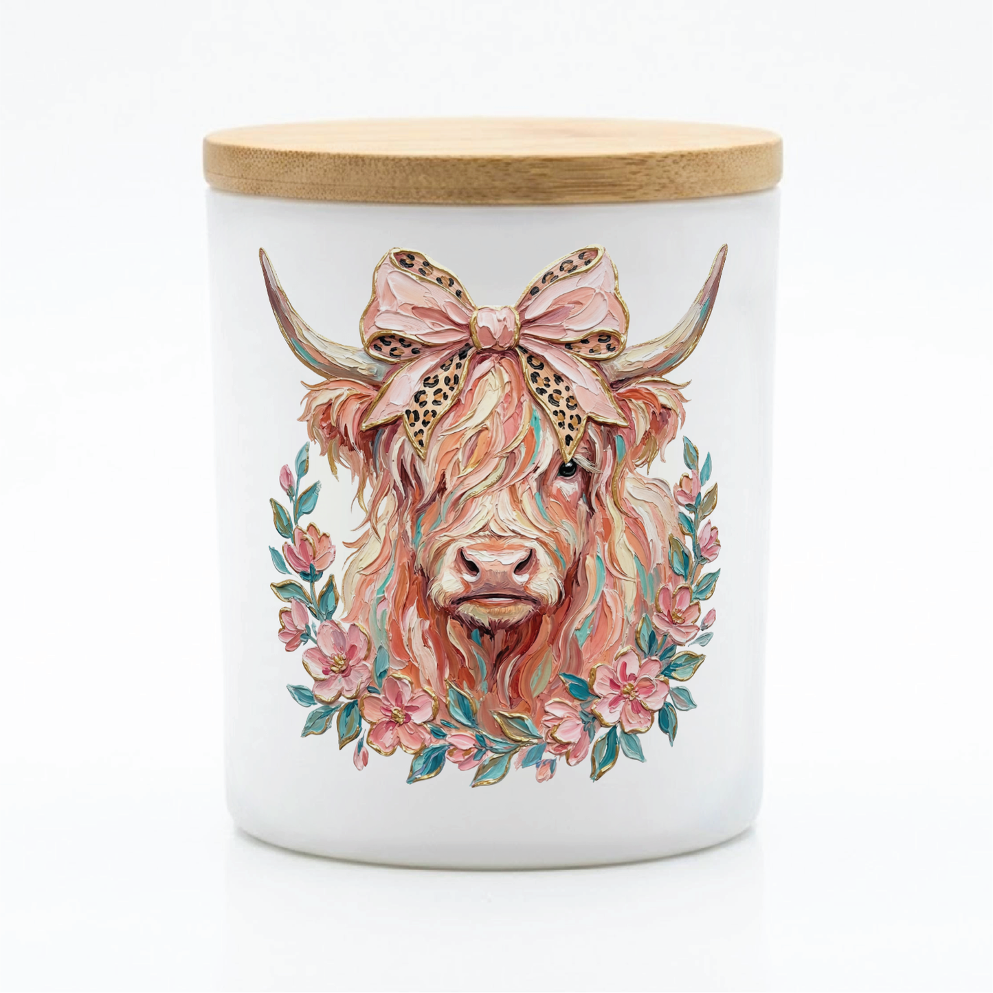 Floral Highland Cow Candle | 12 oz Jar