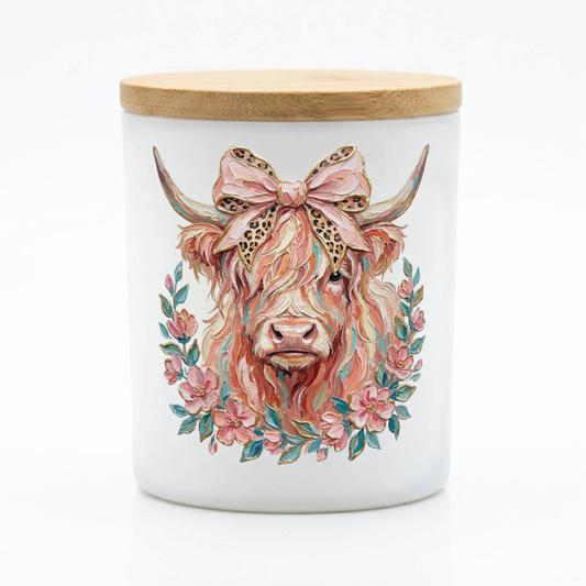 Floral Highland Cow Candle | 12 oz Jar