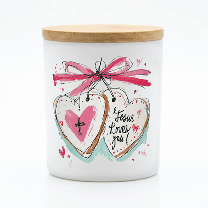 Jesus Loves You Heart Cookie Candle | 12 oz Jar