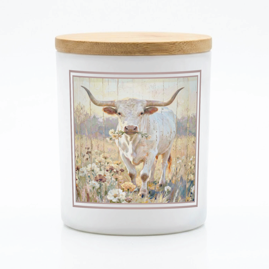 Longhorn Wildflower Candle | Rustic Farmhouse Western Décor Candle | 12 oz Jar