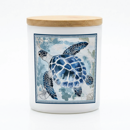 Blue Sea Turtle Coastal Candle Gift | 12 oz Jar