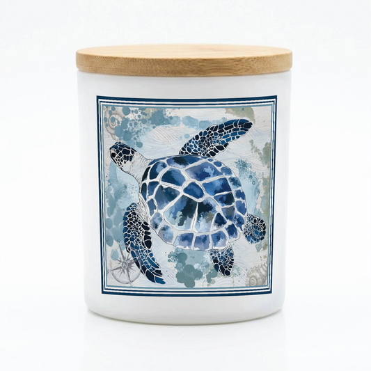 Blue Sea Turtle Coastal Candle Gift | 12 oz Jar