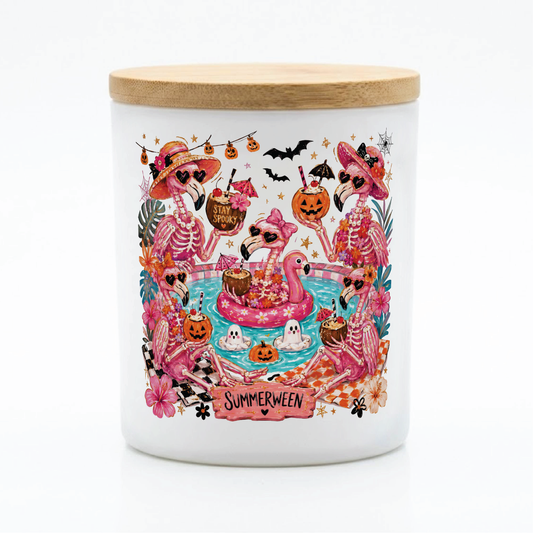Summerween Flamingo Skeleton Candle | 12 oz Jar