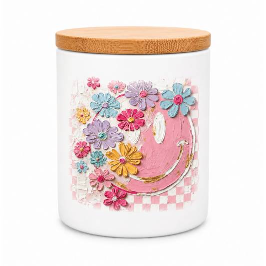 Groovy Smiley Floral Candle | 12 oz Jar