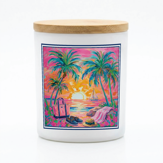 Tropical Sunset Beach Candle | Colorful Coastal 12 oz Jar