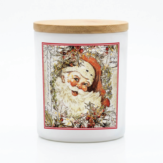 Vintage Holly Santa Candle | 12 oz Jar