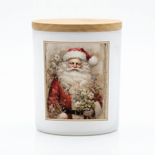 Vintage Floral Santa Candle | 12 oz Jar