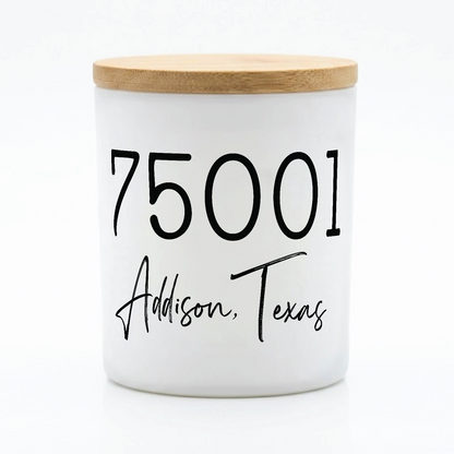 Custom Zip Code City State Candle | 12 oz Jar