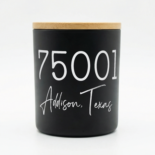 Custom Zip Code City State Black Candle | 12 oz Jar