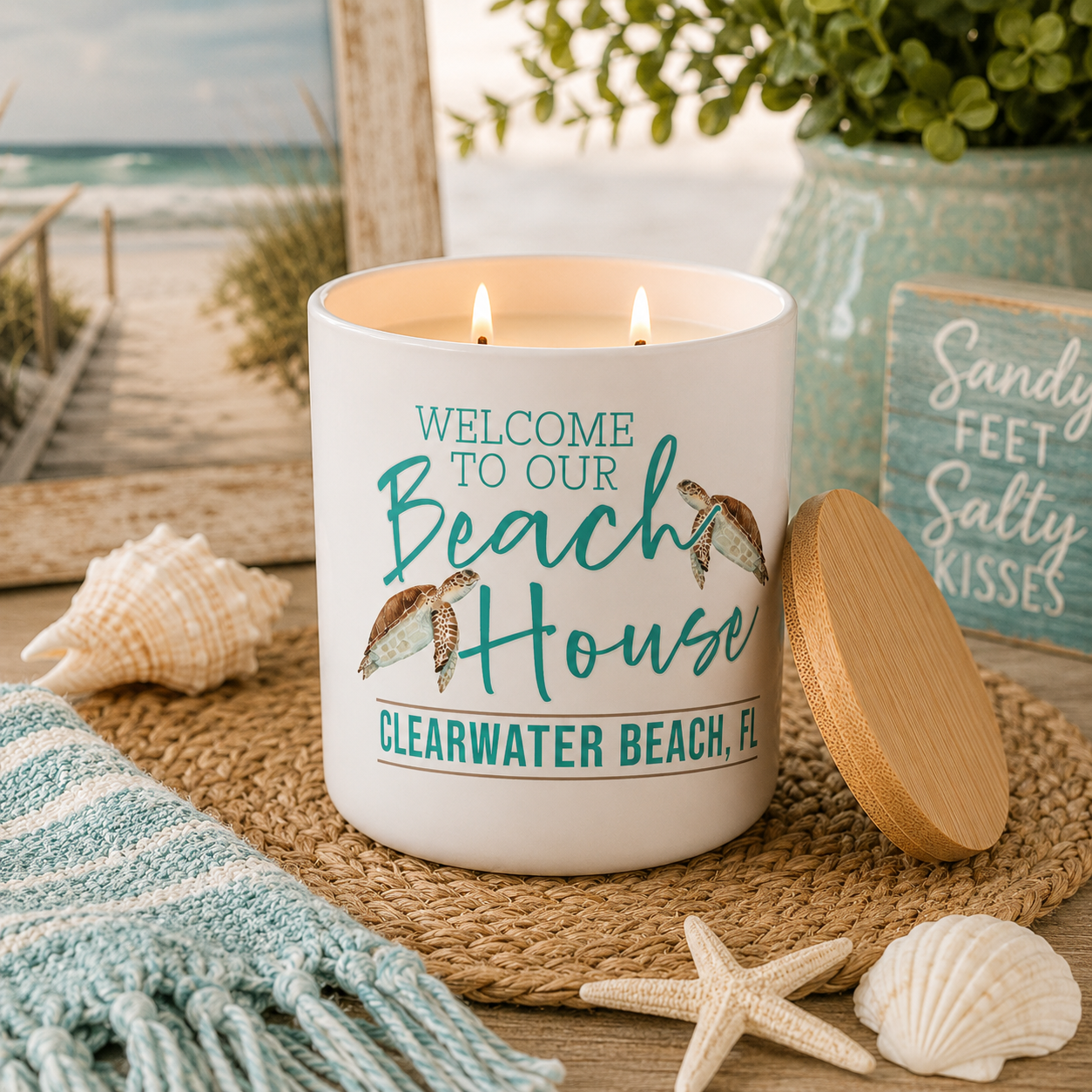 Custom Sea Turtle Beach House Candle Gift | 12 oz Jar