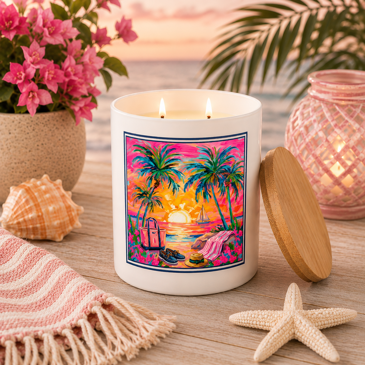 Tropical Sunset Beach Candle | Colorful Coastal 12 oz Jar