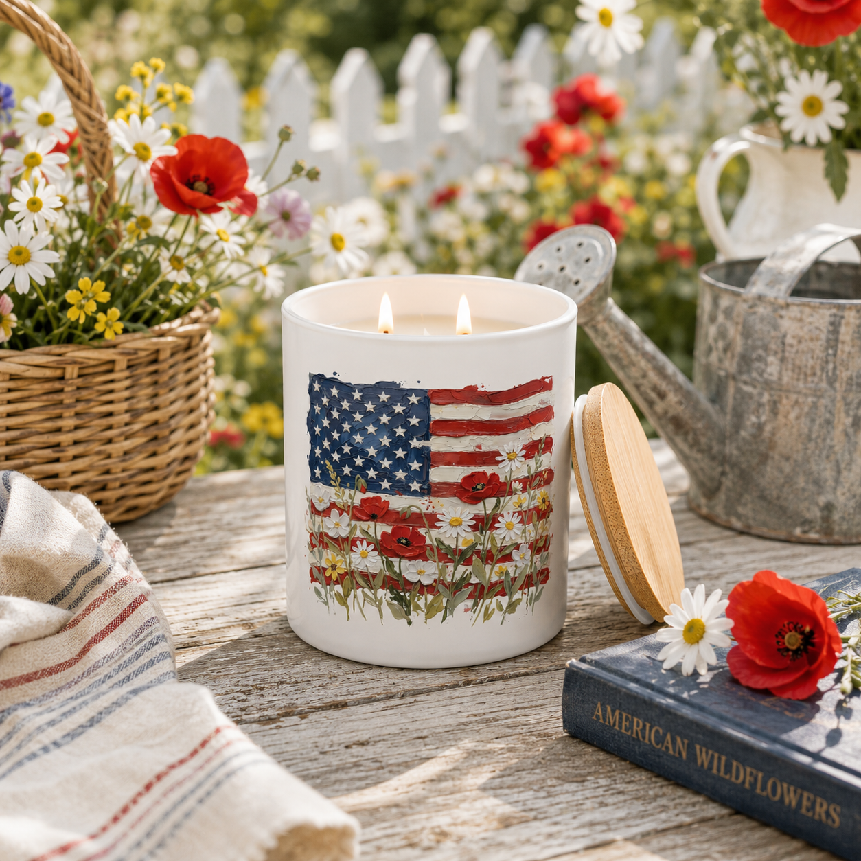 Floral American Flag Candle | 12 oz Jar