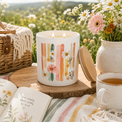 Pastel Floral Brushstroke Candle | 12 oz Jar