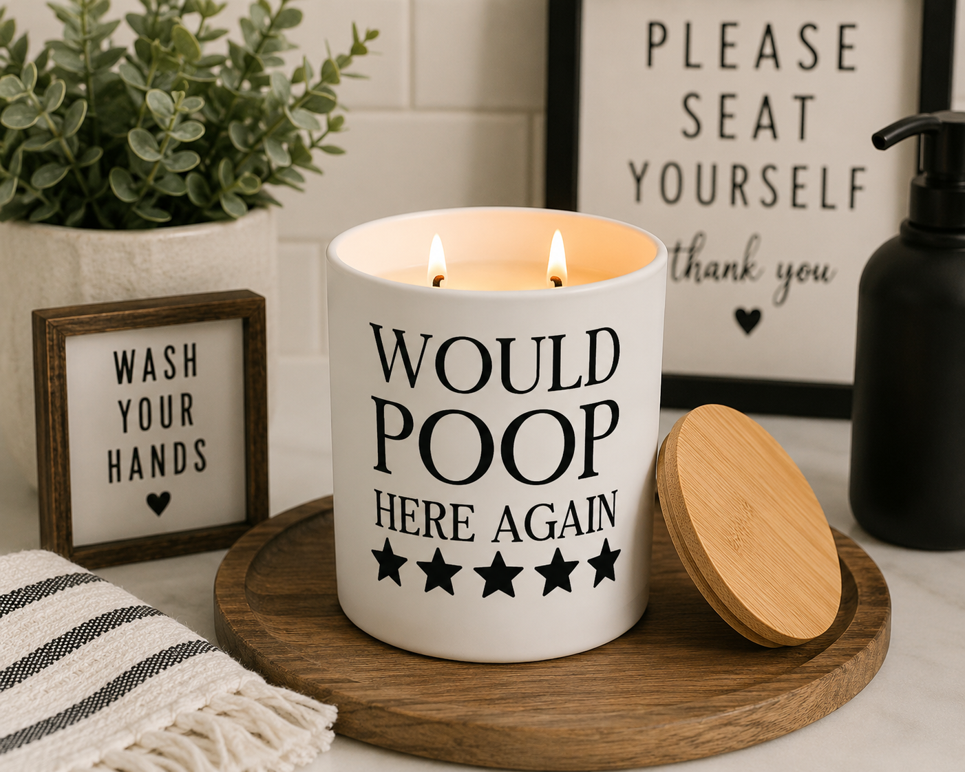 Would Poop Here Again Funny Bathroom Candle | 12 oz Jar