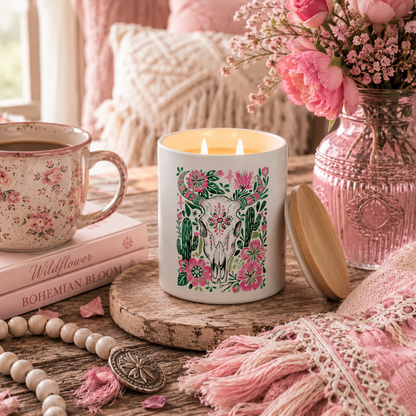 Pink Western Skull Candle | 12 oz Jar